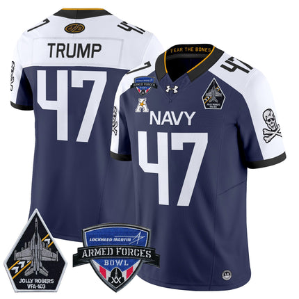 Men's Navy Midshipmen 2025 Armed Forces Bowl Patch Vapor Limited Jersey - All Stitched