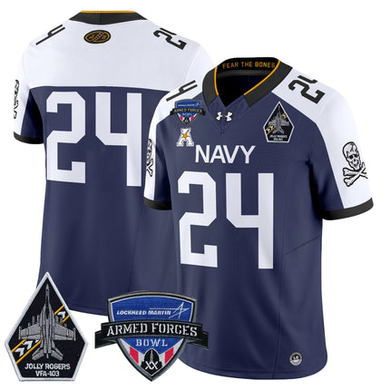 Men's Navy Midshipmen 2025 Armed Forces Bowl Patch Vapor Limited Jersey - All Stitched