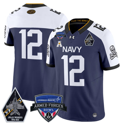 Men's Navy Midshipmen 2025 Armed Forces Bowl Patch Vapor Limited Jersey - All Stitched