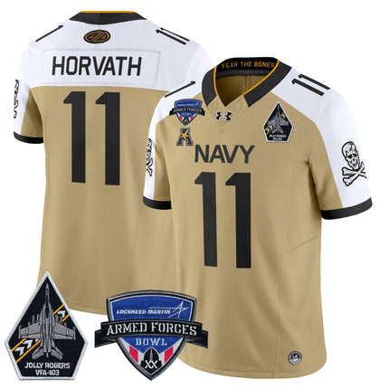 Men's Navy Midshipmen 2025 Armed Forces Bowl Patch Vapor Limited Jersey - All Stitched