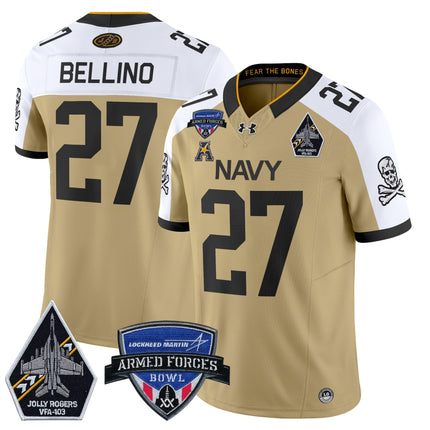 Men's Navy Midshipmen 2025 Armed Forces Bowl Patch Vapor Limited Jersey - All Stitched