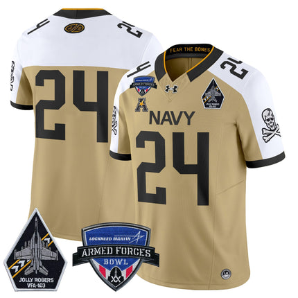 Men's Navy Midshipmen 2025 Armed Forces Bowl Patch Vapor Limited Jersey - All Stitched
