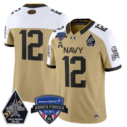 Men's Navy Midshipmen 2025 Armed Forces Bowl Patch Vapor Limited Jersey - All Stitched