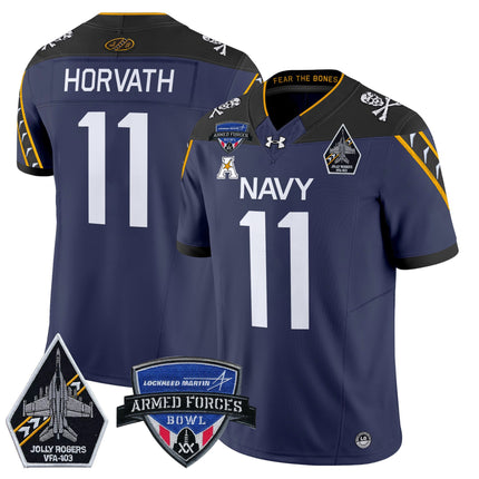 Men's Navy Midshipmen 2025 Armed Forces Bowl Patch Vapor Limited Jersey - All Stitched