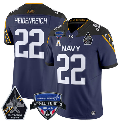Men's Navy Midshipmen 2025 Armed Forces Bowl Patch Vapor Limited Jersey - All Stitched