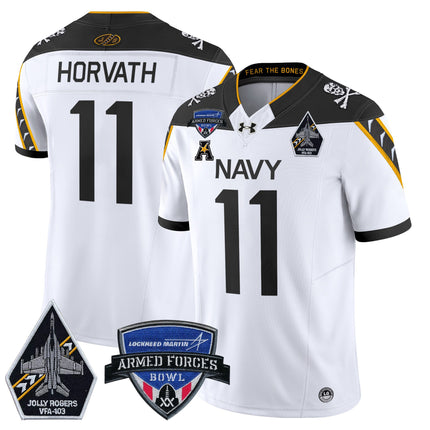 Men's Navy Midshipmen 2025 Armed Forces Bowl Patch Vapor Limited Jersey - All Stitched