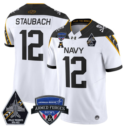 Men's Navy Midshipmen 2025 Armed Forces Bowl Patch Vapor Limited Jersey - All Stitched