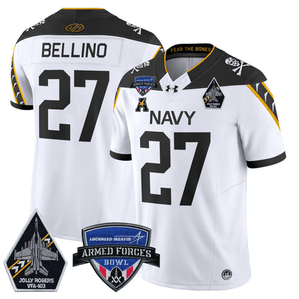 Men's Navy Midshipmen 2025 Armed Forces Bowl Patch Vapor Limited Jersey - All Stitched