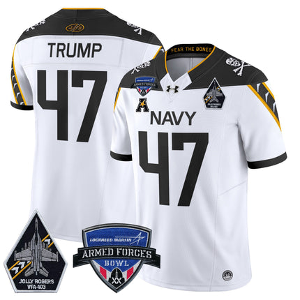 Men's Navy Midshipmen 2025 Armed Forces Bowl Patch Vapor Limited Jersey - All Stitched