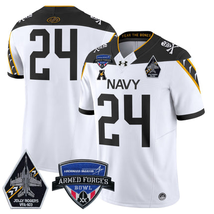 Men's Navy Midshipmen 2025 Armed Forces Bowl Patch Vapor Limited Jersey - All Stitched
