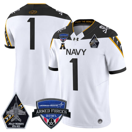 Men's Navy Midshipmen 2025 Armed Forces Bowl Patch Vapor Limited Jersey - All Stitched