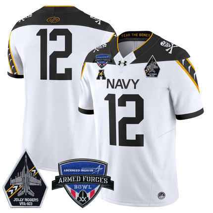 Men's Navy Midshipmen 2025 Armed Forces Bowl Patch Vapor Limited Jersey - All Stitched