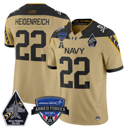 Men's Navy Midshipmen 2025 Armed Forces Bowl Patch Vapor Limited Jersey - All Stitched