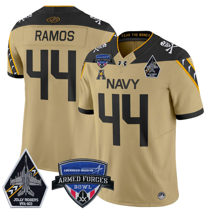 Men's Navy Midshipmen 2025 Armed Forces Bowl Patch Vapor Limited Jersey - All Stitched