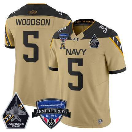 Men's Navy Midshipmen 2025 Armed Forces Bowl Patch Vapor Limited Jersey - All Stitched