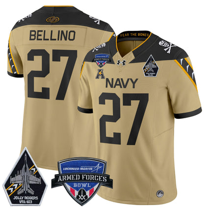 Men's Navy Midshipmen 2025 Armed Forces Bowl Patch Vapor Limited Jersey - All Stitched