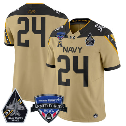Men's Navy Midshipmen 2025 Armed Forces Bowl Patch Vapor Limited Jersey - All Stitched
