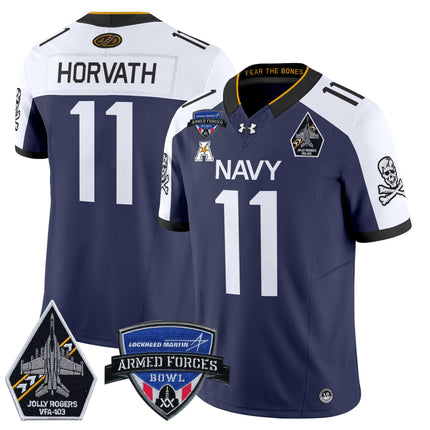 Men's Navy Midshipmen 2025 Armed Forces Bowl Patch Vapor Limited Jersey - All Stitched