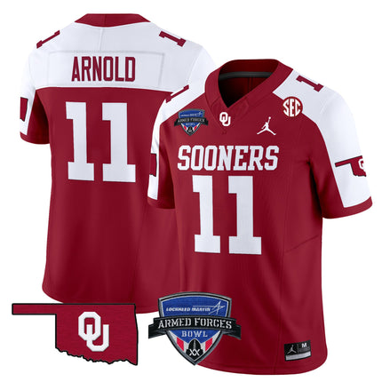 Men's Oklahoma Sooners 2025 Armed Forces Bowl Patch Vapor Limited Jersey - All Stitched