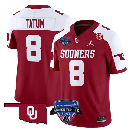 Men's Oklahoma Sooners 2025 Armed Forces Bowl Patch Vapor Limited Jersey - All Stitched