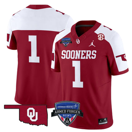 Men's Oklahoma Sooners 2025 Armed Forces Bowl Patch Vapor Limited Jersey - All Stitched