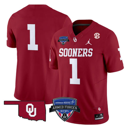 Men's Oklahoma Sooners 2025 Armed Forces Bowl Patch Vapor Limited Jersey - All Stitched