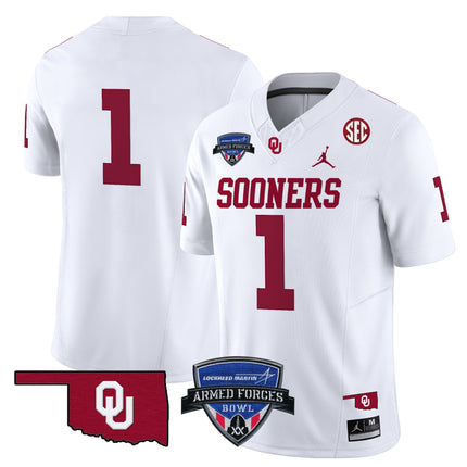 Men's Oklahoma Sooners 2025 Armed Forces Bowl Patch Vapor Limited Jersey - All Stitched