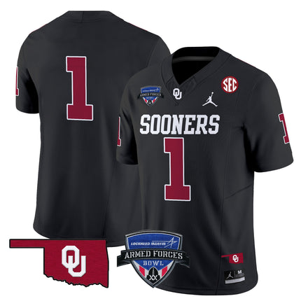 Men's Oklahoma Sooners 2025 Armed Forces Bowl Patch Vapor Limited Jersey - All Stitched