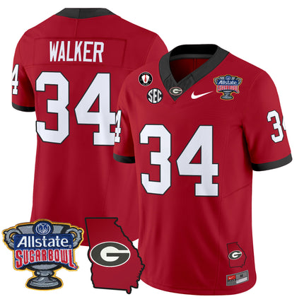 Men's Georgia Bulldogs 2025 Sugar Bowl & Georgia Map Patch Vapor Limited Jersey - All Stitched
