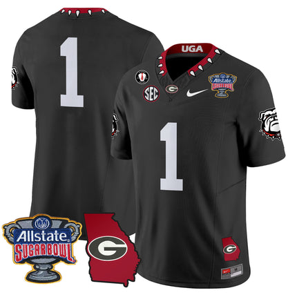 Men's Georgia Bulldogs 2025 Sugar Bowl & Georgia Map Patch Vapor Limited Jersey - All Stitched