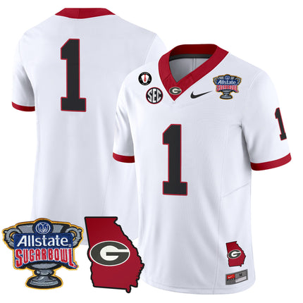 Men's Georgia Bulldogs 2025 Sugar Bowl & Georgia Map Patch Vapor Limited Jersey - All Stitched