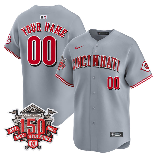 Cincinnati Reds 150th Anniversary Patch Vapor Premier Limited Custom Jersey - All Stitched