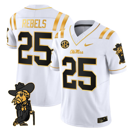 Men's Ole Miss Rebels 2025 Gold Vapor Limited Jersey - All Stitched