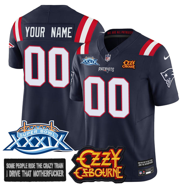 Custom New England Patriots Ozzy Osbourne Jersey - Memories Super Bowl XXXIX - All Stitched