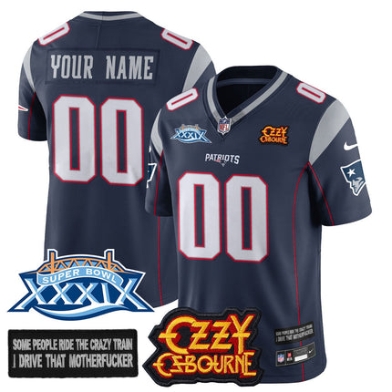 Custom New England Patriots Ozzy Osbourne Jersey - Memories Super Bowl XXXIX - All Stitched
