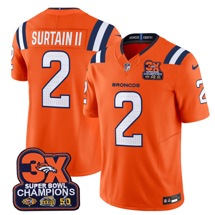 Men's Denver Broncos 3-Time Champions Patch Vapor Limited Jersey V2 - All Stitched