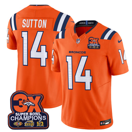 Men's Denver Broncos 3-Time Champions Patch Vapor Limited Jersey V2 - All Stitched