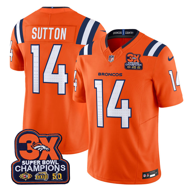 Men's Denver Broncos 3-Time Champions Patch Vapor Limited Jersey V2 - All Stitched