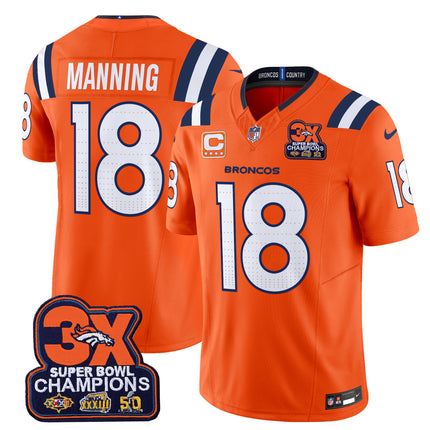 Men's Denver Broncos 3-Time Champions Patch Vapor Limited Jersey V2 - All Stitched