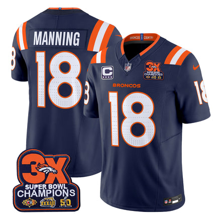 Men's Denver Broncos 3-Time Champions Patch Vapor Limited Jersey V2 - All Stitched