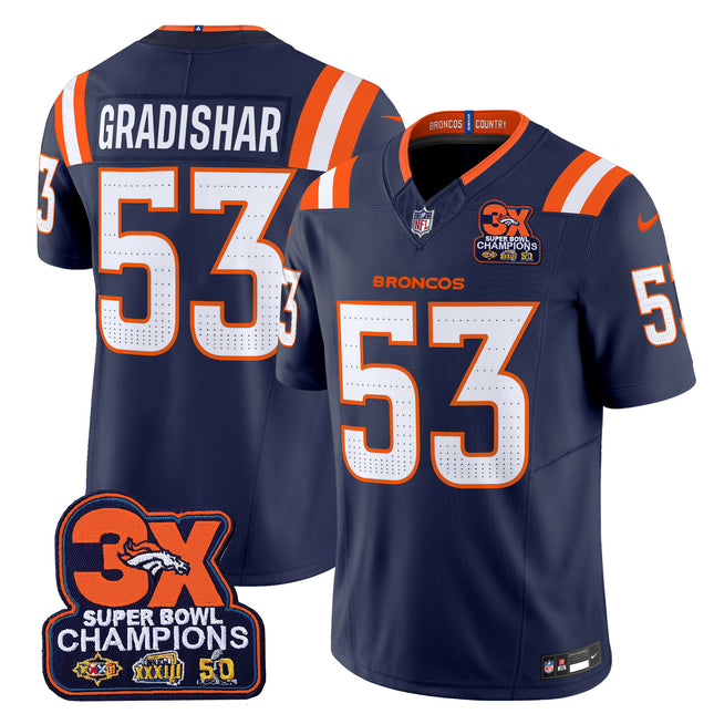 Men's Denver Broncos 3-Time Champions Patch Vapor Limited Jersey V2 - All Stitched
