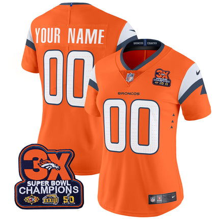 Custom Name/Gender Denver Broncos 3-Time Champions Patch Vapor Limited Jersey - All Stitched