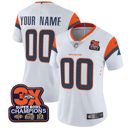 Custom Name/Gender Denver Broncos 3-Time Champions Patch Vapor Limited Jersey - All Stitched