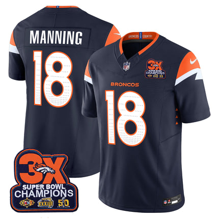 Men's Denver Broncos 3-Time Champions Patch Vapor Limited Jersey - All Stitched