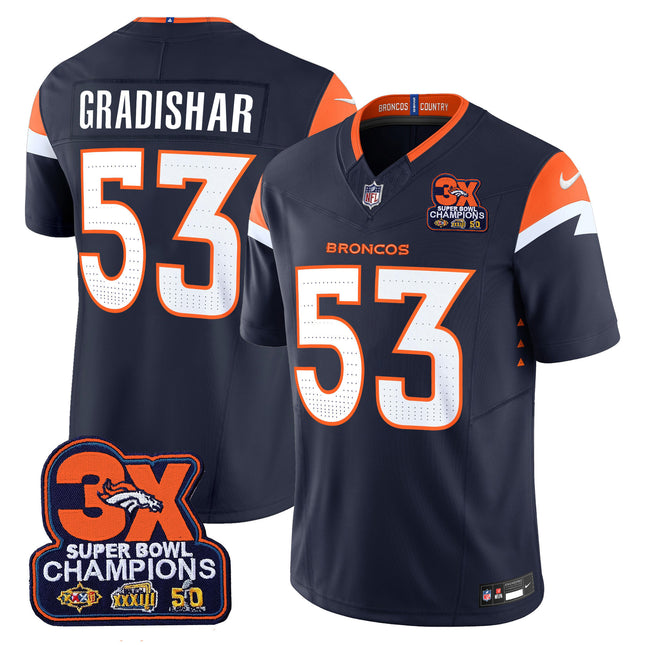 Men's Denver Broncos 3-Time Champions Patch Vapor Limited Jersey - All Stitched