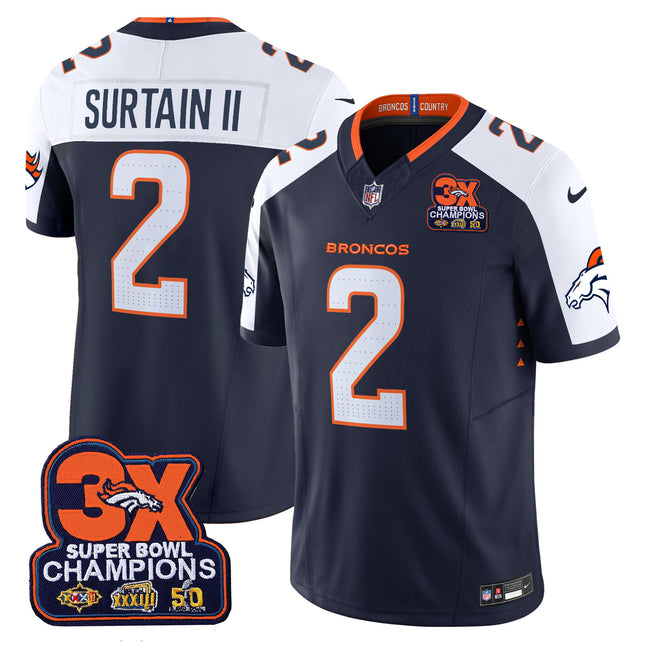 Men's Denver Broncos 3-Time Champions Patch Vapor Limited Jersey - All Stitched
