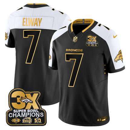 Men's Denver Broncos 3-Time Champions Patch Gold Vapor Limited Jersey - All Stitched