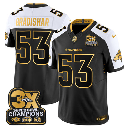 Men's Denver Broncos 3-Time Champions Patch Gold Vapor Limited Jersey - All Stitched