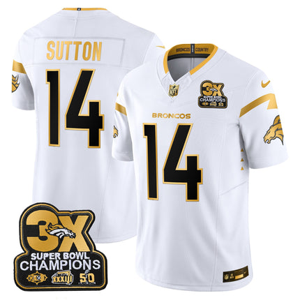 Men's Denver Broncos 3-Time Champions Patch Gold Vapor Limited Jersey - All Stitched