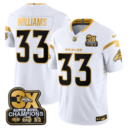 Men's Denver Broncos 3-Time Champions Patch Gold Vapor Limited Jersey - All Stitched